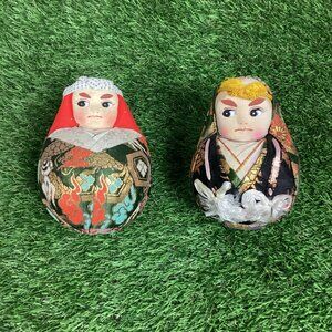 Vintage Japanese Gofun Roly Poly Hime-Daruma Doll Set